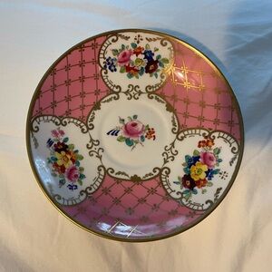 Beautiful Antique Hand Painted Floral Lattice Gold Trim Mini Plate Saucer